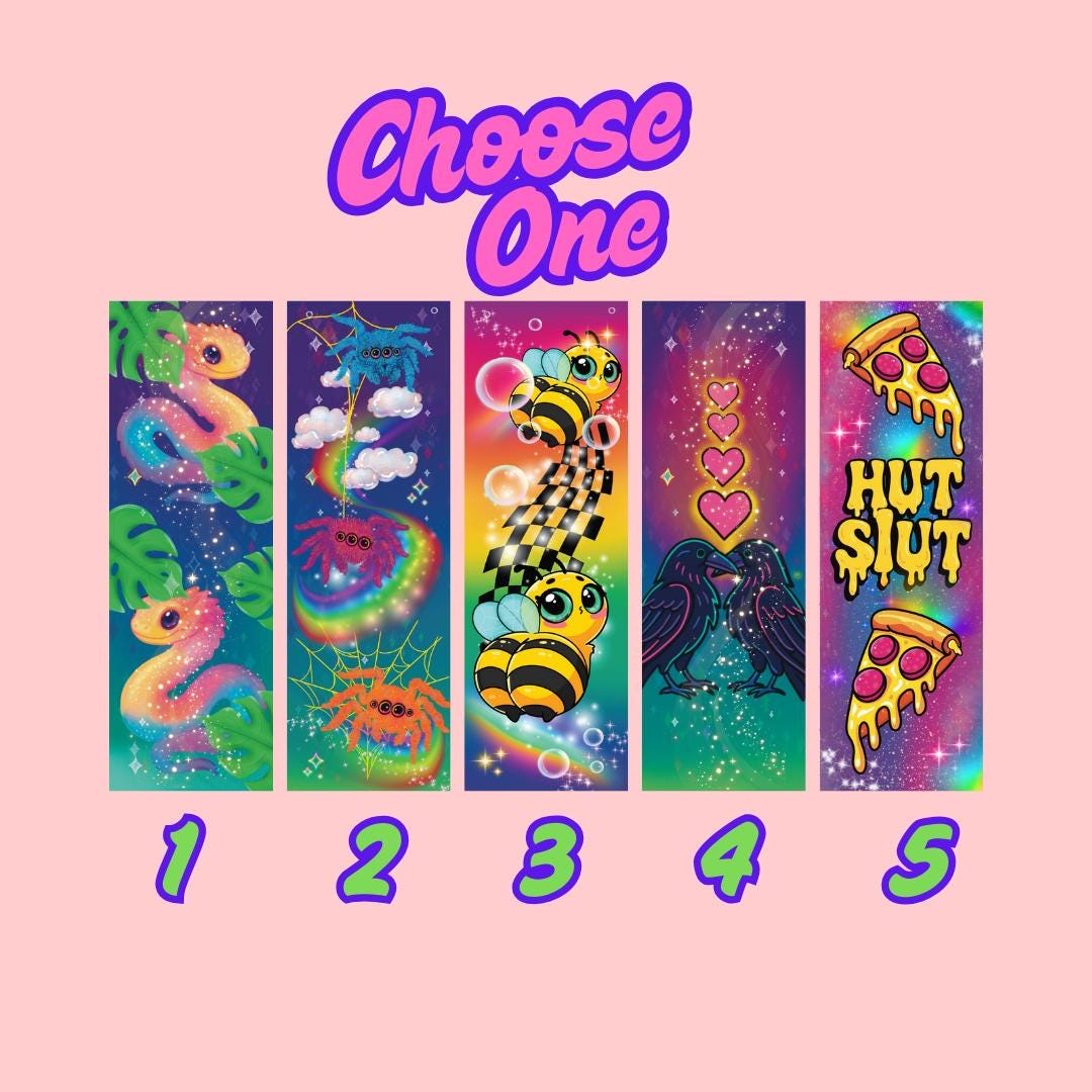 Rainbow Chaos Bookmark | Funny Maximalist Bookmark for Book Lovers | Neon Aesthetic | Animal Lover Gift | Quirky Stationery for Her