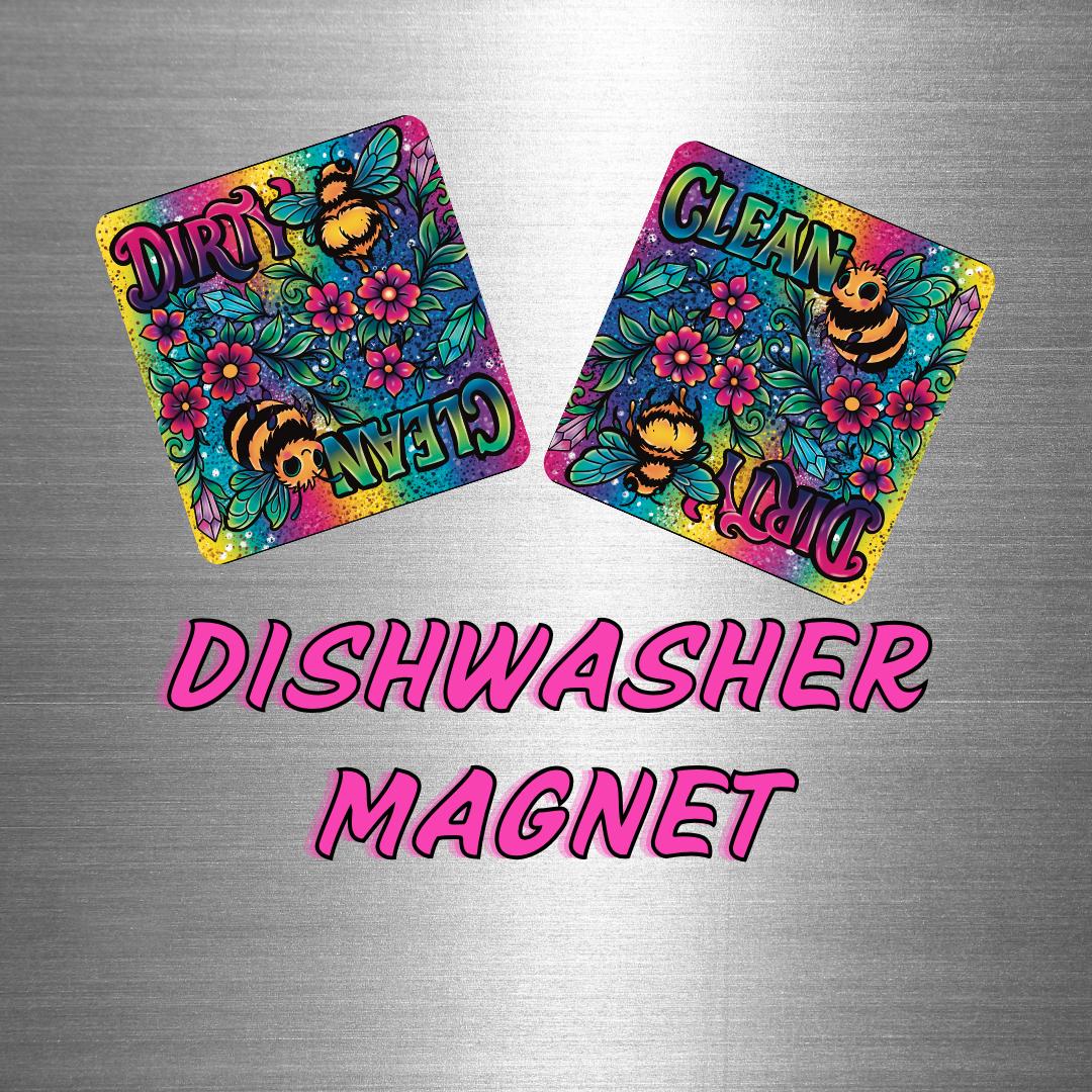 Rainbow Bee Dishwasher Magnet –Clean/Dirty Reversible Indicator – Cute Whimsigoth Kitchen Decor, Bee Lover Gift, Bright Retro Rainbow Magnet
