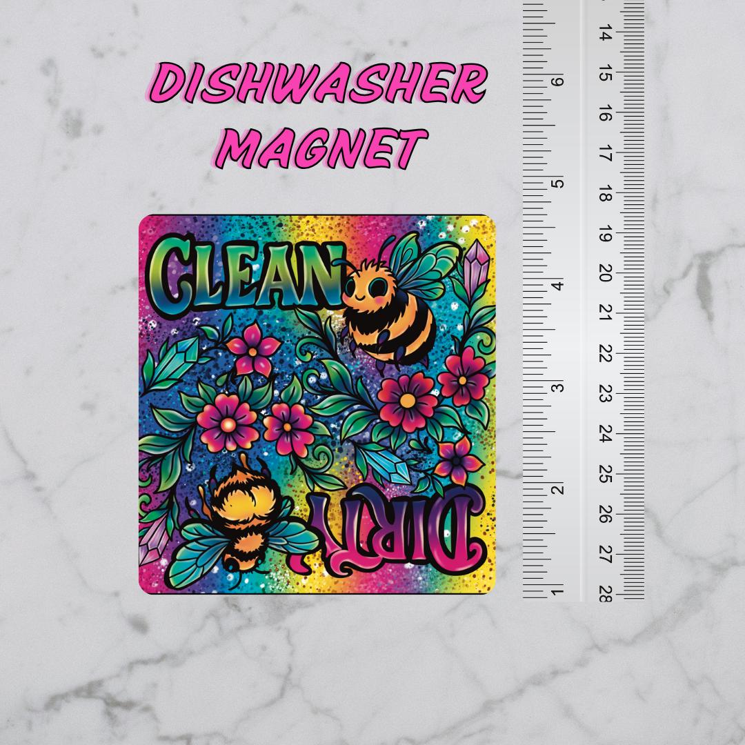 Rainbow Bee Dishwasher Magnet –Clean/Dirty Reversible Indicator – Cute Whimsigoth Kitchen Decor, Bee Lover Gift, Bright Retro Rainbow Magnet