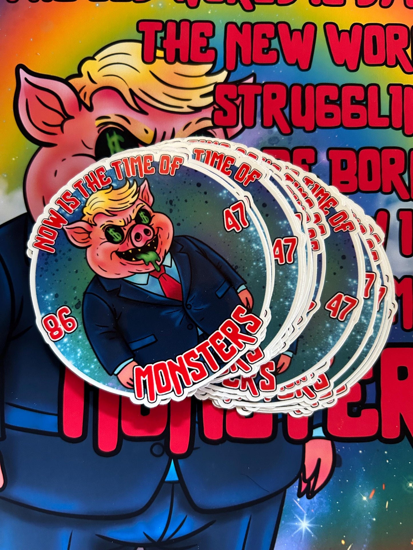 Ministry of Meat – FDT Sticker 8647 Dystopian Protest Art Leftist Pig Illustration Anti-Greed Political Art