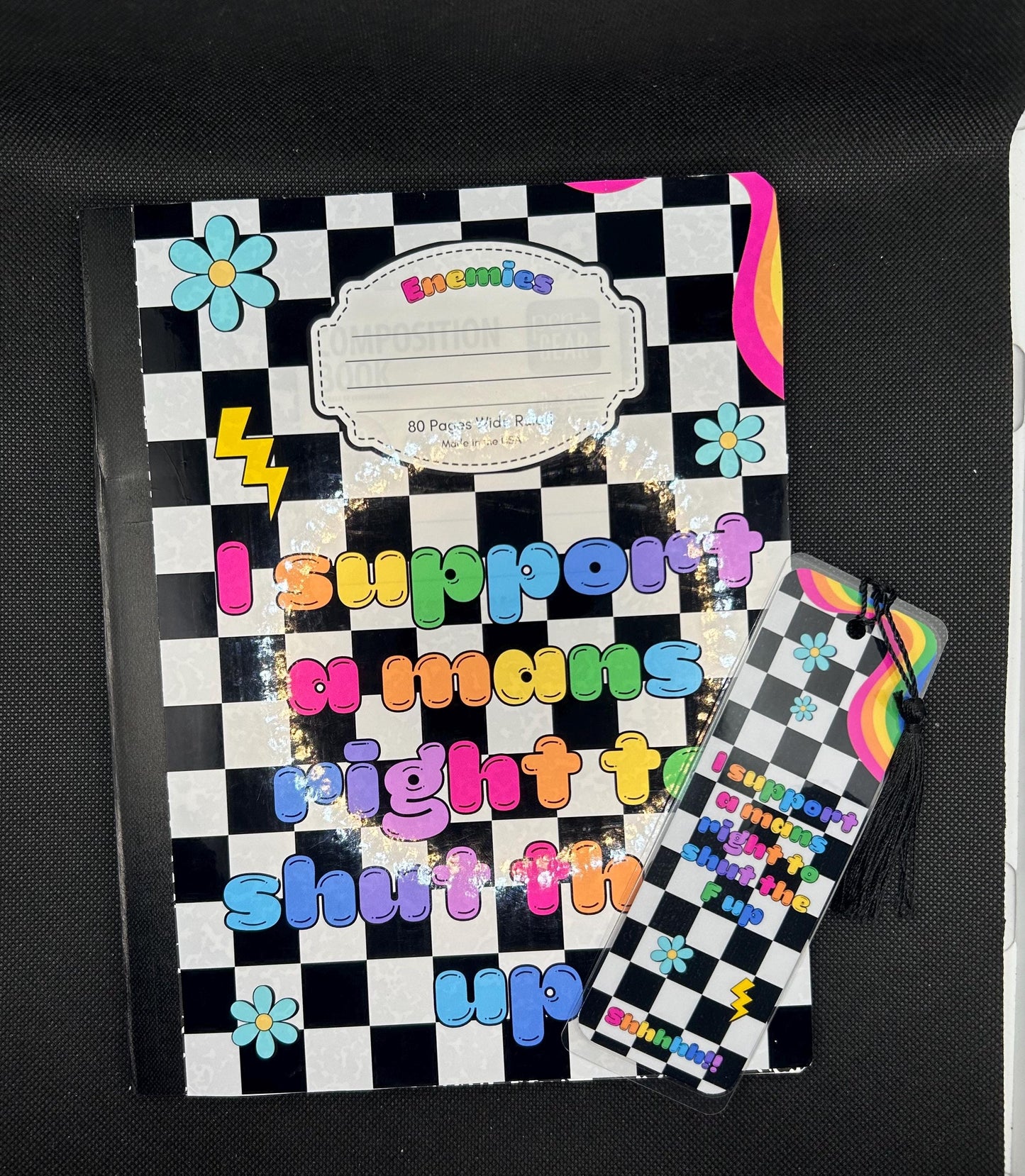 Rainbow Dreamcore 90s y2k Aesthetic I Support Composition Notebook and Bookmark Set