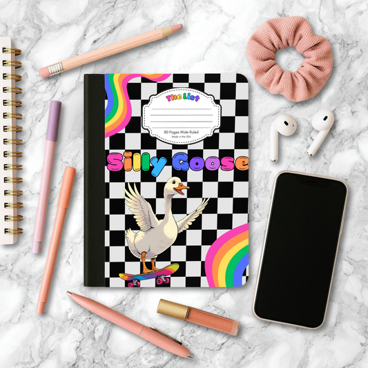 Rainbow Dreamcore 90s y2k Aesthetic Silly Goose Composition Notebook and Bookmark Set