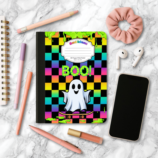 Rainbow Dreamcore 90s y2k Aesthetic Skater Ghost Composition Notebook and Bookmark Set