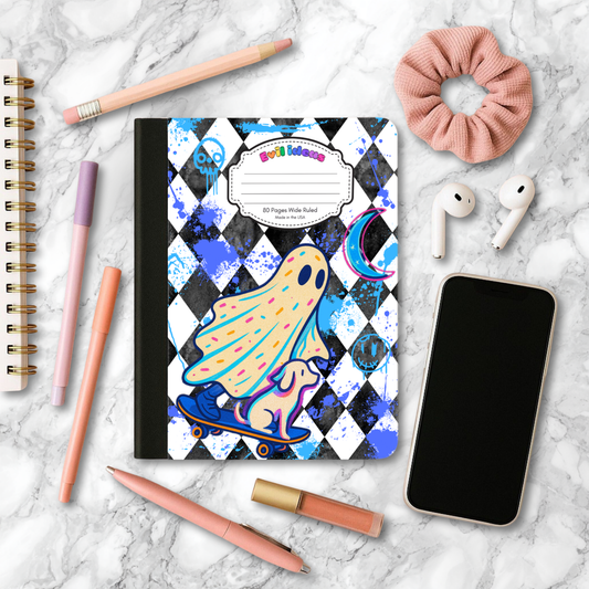 Rainbow Dreamcore 90s y2k Aesthetic I Skater Ghost and Dog Notebook and Bookmark Set