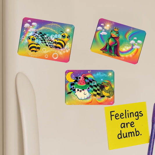 Retro Neon Animal Magnets – Funny Aesthetic Fridge Decor – Y2K Inspired Cute 90s Vibes – Bright Colorful Gifts – Kitsch Pop Art Magnets