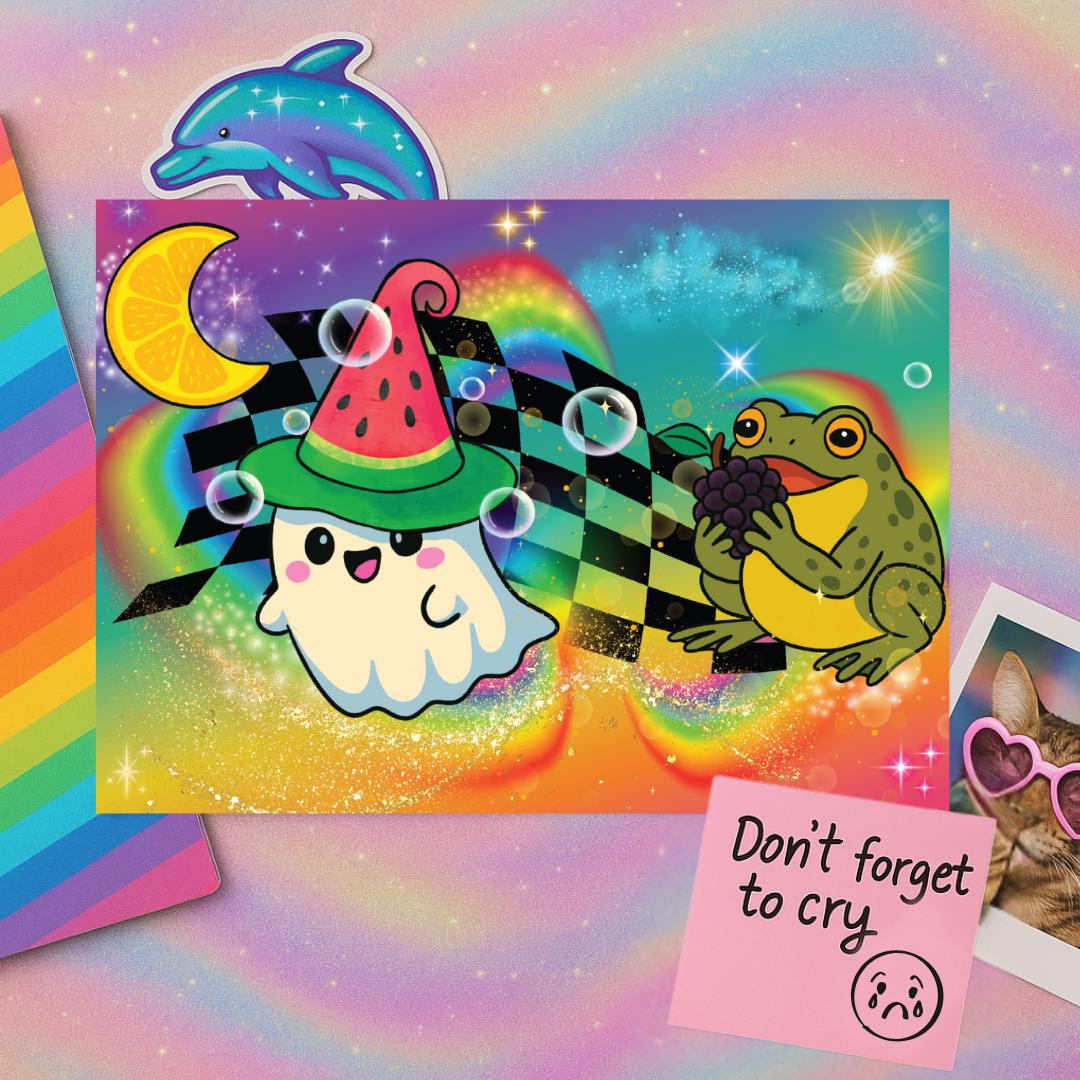 Funny Maximalist Postcard | Neon Animal Aesthetic | Snarky Millennial Stationery | Rainbow Chaos Mail | Weird Cute Card for Her