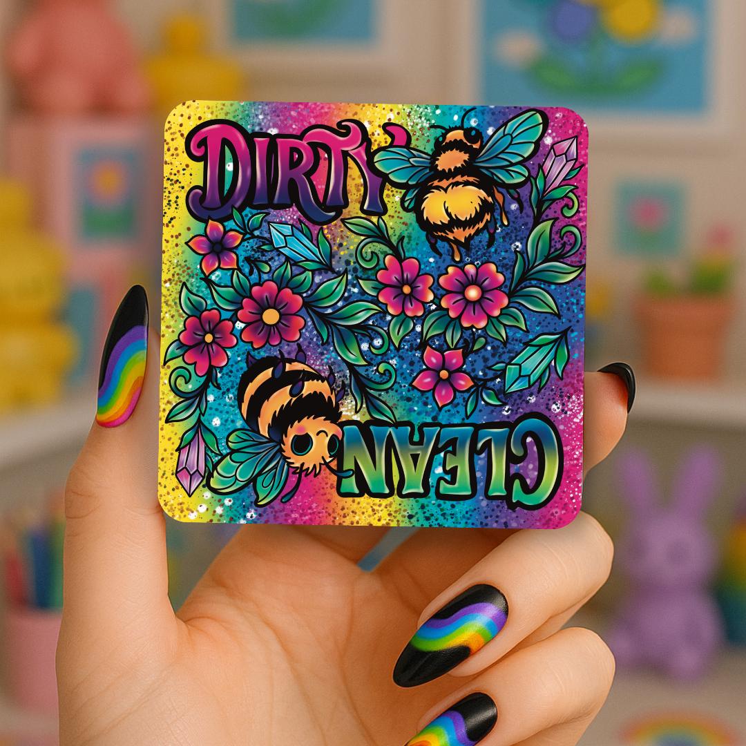 Rainbow Bee Dishwasher Magnet –Clean/Dirty Reversible Indicator – Cute Whimsigoth Kitchen Decor, Bee Lover Gift, Bright Retro Rainbow Magnet