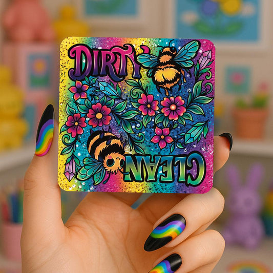 Rainbow Bee Dishwasher Magnet –Clean/Dirty Reversible Indicator – Cute Whimsigoth Kitchen Decor, Bee Lover Gift, Bright Retro Rainbow Magnet