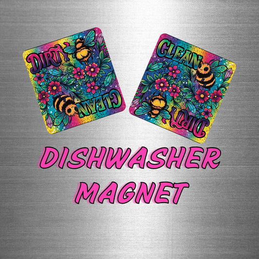 Rainbow Bee Dishwasher Magnet –Clean/Dirty Reversible Indicator – Cute Whimsigoth Kitchen Decor, Bee Lover Gift, Bright Retro Rainbow Magnet