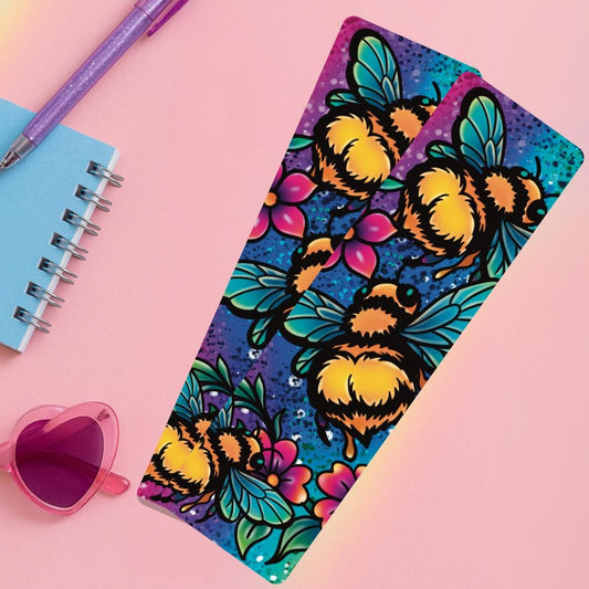 Whimsigoth Bee Bookmark – Rainbow Floral Gothic Aesthetic – Cute Bee Book Lover Gift, Millennial-Core Stationery, Vibrant Cottagegoth Vibes