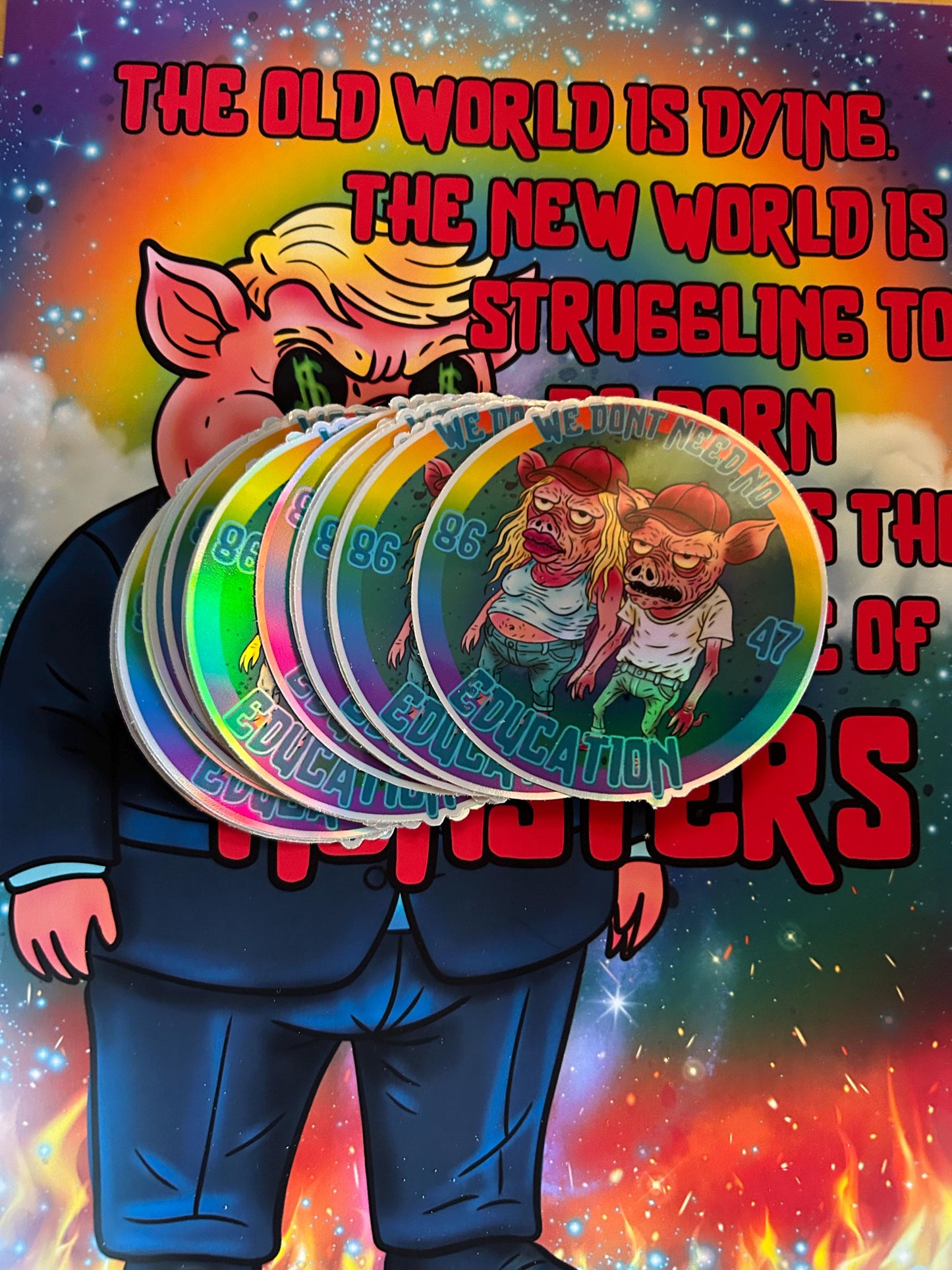 Ministry of Meat –  FDT Sticker 8647 Dystopian Protest Art  Leftist Pig Illustration  Anti-Greed Political Art