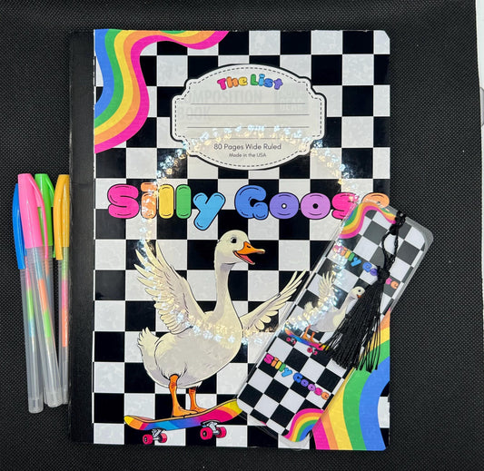 Rainbow Dreamcore 90s y2k Aesthetic Silly Goose Composition Notebook and Bookmark Set