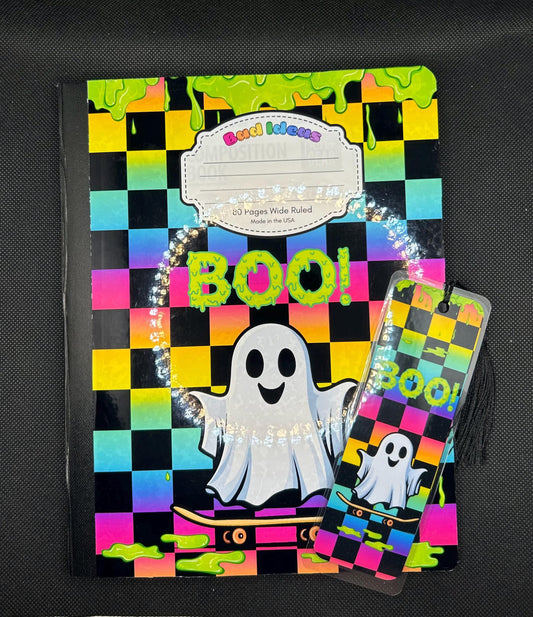 Rainbow Dreamcore 90s y2k Aesthetic Skater Ghost Composition Notebook and Bookmark Set