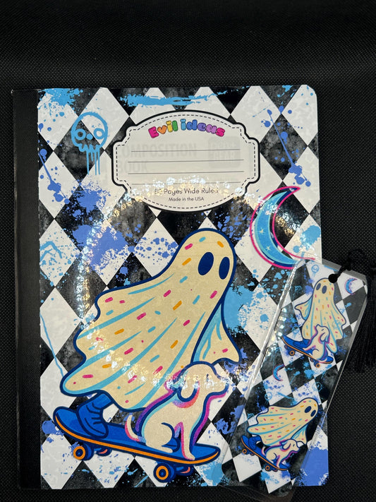 Rainbow Dreamcore 90s y2k Aesthetic I Skater Ghost and Dog Notebook and Bookmark Set